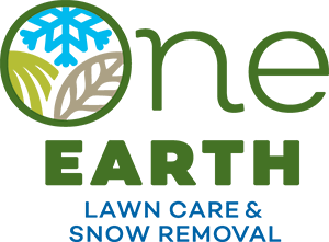 A logo for one earth lawn care and snow removal.
