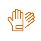 A black and orange sign with two hands